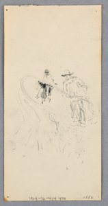 Tegning, udvendig væg: Bugt, balkon og gesims (recto); To figurer og uidentificerede linjer (verso), 1882