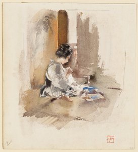 Japansk pige, der syr af Robert Frederick Blum