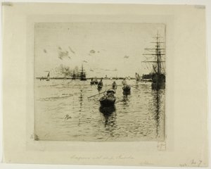 Lagune med dampskibe og gondoler, Venedig af Robert Frederick Blum