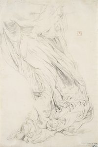 Undersøgelse af draperi for Moods to Music vægmaleri, 1893-95 (grafit med gul blyant på cremepapir) af Robert Frederick Blum