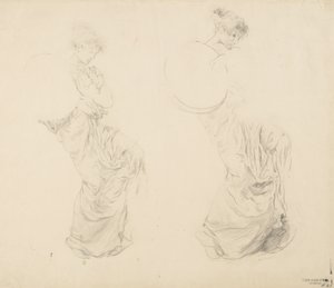 Studie af to kvindefigurer for Moods to Music vægmaleri, 1893-95 (grafit med rød blyant på buff-vævet papir) af Robert Frederick Blum