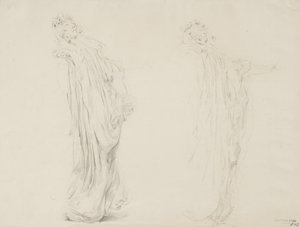 Studie af to kvindefigurer til Moods to Music vægmaleri, 1893-95 (grafit med gul blyant på cremevævet papir) af Robert Frederick Blum