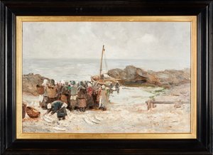 The Fishermen Return (olie på lærred) af Robert Gemmell Hutchison