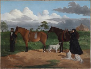 Fru Adolphus Sceales med Black Jimmie på Merrang Station, 1856 af Robert Hawker Dowling