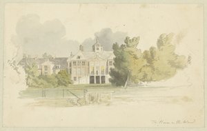 Udsigt over Huis ten Bosch Design til serie akvatinter Skitser i Flandern og Holland (serietitel) af Robert Hills