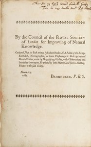 Signeret side fra "Micrographia: or Some Physiological Descriptions of Minute Bodies Made by Magnifying Glasses", 1665 af Robert Hooke