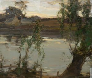En stille pool, aften (olie på lærred)