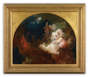 Der sover Titania (olie på panel)