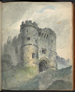Carisbrooke castle, Isle of Wight. Udsigt over landskaber, arkitektoniske antikviteter osv., i og omkring Farnham, Southampton, Isle of Wight, Winchester osv., med blyant, pen og blæk, vandfarver og kridt, af Sir Robert Ker Porter, i 1797