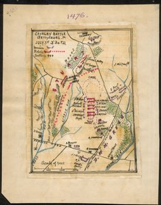 Kavalerislag, Gettysburg, Pennsylvania. 3. juli 15-30 p.m. LOC gvhs01.vhs00150 af Robert Knox Sneden