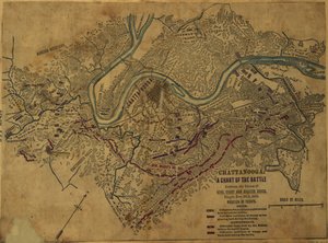 Chattanooga Et kort over slaget mellem generalernes styrker. Grant og Braxton Bragg, udkæmpet 24.-5. november 1863. LOC gvhs01.vhs00275
