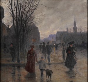 Regnfuld aften på Hennepin Avenue, ca. 1902