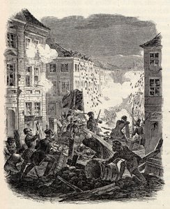 Barrikadekampe ved Cölln Rådhus i Berlin natten mellem 18. og 19. marts 1848. af Robert Kretschmer
