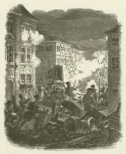 Kamp ved en barrikade uden for Kolln Rådhus i Berlin natten mellem den 18. og 19. marts 1848 af Robert Kretschmer
