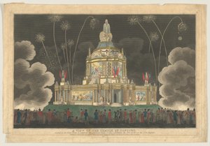 En udsigt over Temple of Concord opført i Green Park, for at fejre G..., 9. september 1814.