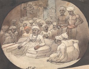 Skitse af Mahadji Scindia i sit telt af Robert Mabon