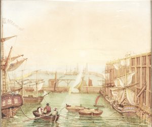 Seaham Harbour (akvarel, bodycolour, blyant og blæk på papir) af Robert Mackreth