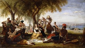 En Fiesta Scene, på Lido, nær Venedig, 1848 af Robert McInnes