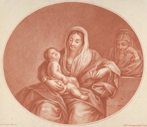 Jomfruen sad med det spæde Kristus sovende i hendes skød, Saint Elizabeth til højre, en..., 1776. af Robert Menageot