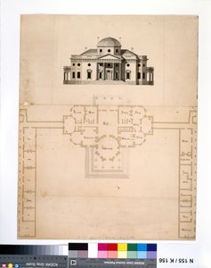 Monticello: 2. version (plan og vestlig højde) af Robert Mills