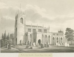 Penkridge Church: sepia vask tegning, 1831 af Robert Noyes