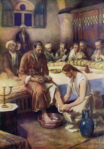 Jesus vasker disciplenes fødder (farve litho)