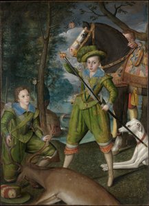Henry Frederick (1594–1612), prins af Wales, med Sir John Harington (1592–1614), på jagtfeltet