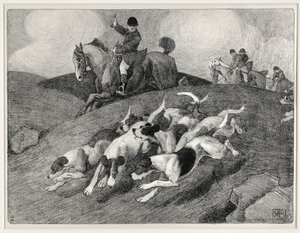 Jagtscene (litho) af Robert Polhill Bevan