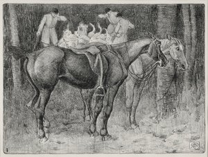 Jagtscene (litho) af Robert Polhill Bevan