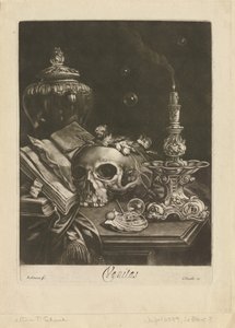 Vanitas Still Life, ca. 1685-88 (mezzotint med burin arbejde) af Robert Robinson