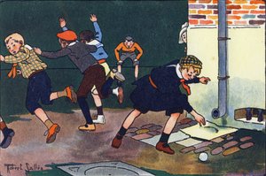 Kugle mod væggen. Indgravering i "" Hvad spiller vi? “” af E. Weber med akvareltegninger af Robert Salles (1871-1929). Librairie Garnier Freres, Paris af Robert Salles