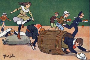 Forhindringsløbet. Indgravering i "" Hvad spiller vi? “” af E. Weber med akvareltegninger af Robert Salles (1871-1929). Librairie Garnier Freres, Paris af Robert Salles