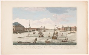 Udsigt over Neva-floden i Sankt Petersborg, set nedstrøms Et perspektivbillede af bredden af ​​Neva, når du kommer ned ad floden (...) (titel på objektet)