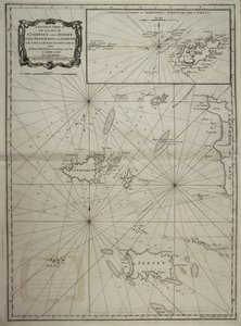 Et generelt kort over øerne Guernsey og Jersey, Sark, Herm, Jethou og Alderney, med Cape la Hague og Caskets. af Robert Sayer