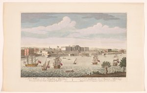 Udsigt over Fort William i Calcutta Fort William i kongeriget Bengal. Tilhører East India Company of England (titel på objekt) Afviklinger af VOC (serietitel) af Robert Sayer