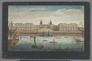 Udsigt over Greenwich Hospital ved Themsen ved Greenwich En udsigt til Greenwich Hospital fra floden (titel på objekt) London (serietitel) af Robert Sayer