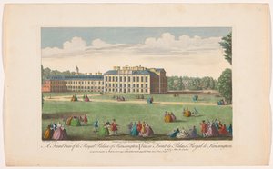 Udsigt over Kensington Palace i London Et frontbillede af Royal Palace of Kensington (titel på objektet) London (serietitel) af Robert Sayer
