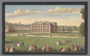 Udsigt over Kensington Palace i London Et frontbillede af Royal Palace of Kensington (titel på objektet) London (serietitel) af Robert Sayer