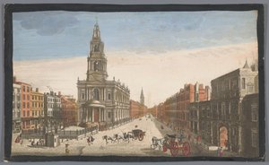 Udsigt over Somerset House og Saint Mary-le-Strand Church i London En udsigt over Somerset House med St. Marys Church i Strand London (titel på objektet) London (serietitel) af Robert Sayer