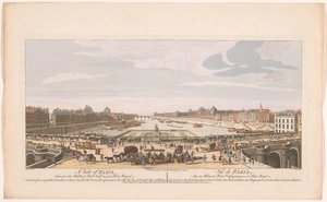 Udsigt over Pont Neuf over Seinen i Paris, med udsigt til Pont Royal En udsigt over Paris, taget fra midten af ​​Pont Neuf mod Pont Royal (...) (titel på objektet) Paris (serietitel) af Robert Sayer