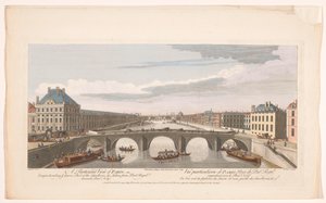 Udsigt over Pont Royal over Seinen i Paris, med udsigt til Pont Neuf Et særligt syn på Paris, der forstår Louvre, en del af Thuillerierne osv. taget fra Pont Royal mod Pont Neuf (titel på objekt) Paris (serietitel) af Robert Sayer