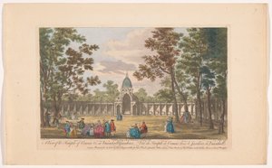 Se på Temple of Comus i Vauxhall Gardens i London En udsigt over Temple of Comus &c. i Vauxhall Gardens (titel på objekt) Ranelagh Gardens og Vauxhall Gardens (serietitel) af Robert Sayer
