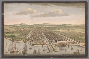 Udsigt på byen Batavia Byen Batavia på øen Java og hovedstad for alle de hollandske fabrikker og bosættelser i Østindien (titel på objektet) Nederzettingen van de VOC (serietitel)