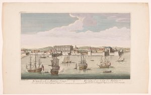 Udsigt over byen Bombay Bombay på Malabarkysten, der tilhører East India Company of England (titel på objekt) Afviklinger af VOC (serietitel) af Robert Sayer