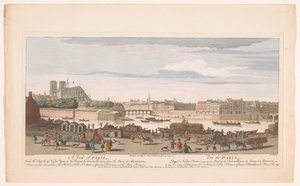 Udsigt over byen Paris set fra Quai de Miramion En udsigt over Paris, fra kirken Nostre Dame til Pont de la Tournelle, taget fra Quai de Miramion (...) (titel på objektet) Paris (serietitel) af Robert Sayer