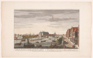 Oversigt over Admiraliteitsmagazijn i Amsterdam En udsigt over admiralitetet i Amsterdam, af de dertil hørende butikshuse, kajer og kajer og til det østindiske kompagni af Holland (titel på objektet) Holland (serietitel) af Robert Sayer