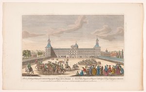 Udsigt over det kongelige palads i Madrid En udsigt over det kongelige palads af hans katolske majestæt kongen af ​​Spanien, Madrid (titel på objektet) Madrid og Lissabon (serietitel) af Robert Sayer