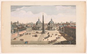Se på Piazza del Popolo i Rom En udsigt over fællespladsen, pyntet med nye bygninger, og en udsigt over byen Rom, som den er på nuværende tidspunkt (titel på objektet) Rom (serietitel) af Robert Sayer