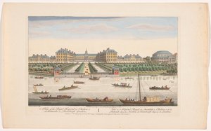 Udsigt over Royal Hospital Chelsea og Rotunda i Ranelagh Gardens i London En udsigt over Royal Hospital i Chelsea & Rotunda i Ranelaigh Gardens (titel på objekt) London (serietitel) af Robert Sayer