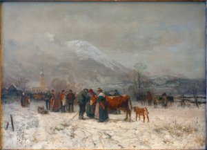 Kvægmarked om vinteren nær Mittenwald af Robert Schleich